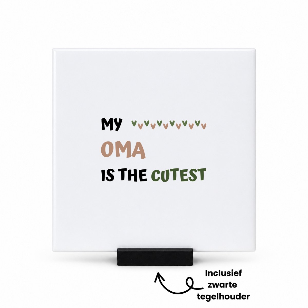 Hacebo my oma is the cutest tegeltje met tegelhouder - Oma - schattige oma - tegeltjes met tekst - verjaardagscadeau - verjaardag - cadeau - cadeautje voor oma - oma artikelen - kado - geschenk - gift - spreuktegels - 10.8x10.8 CM Wit