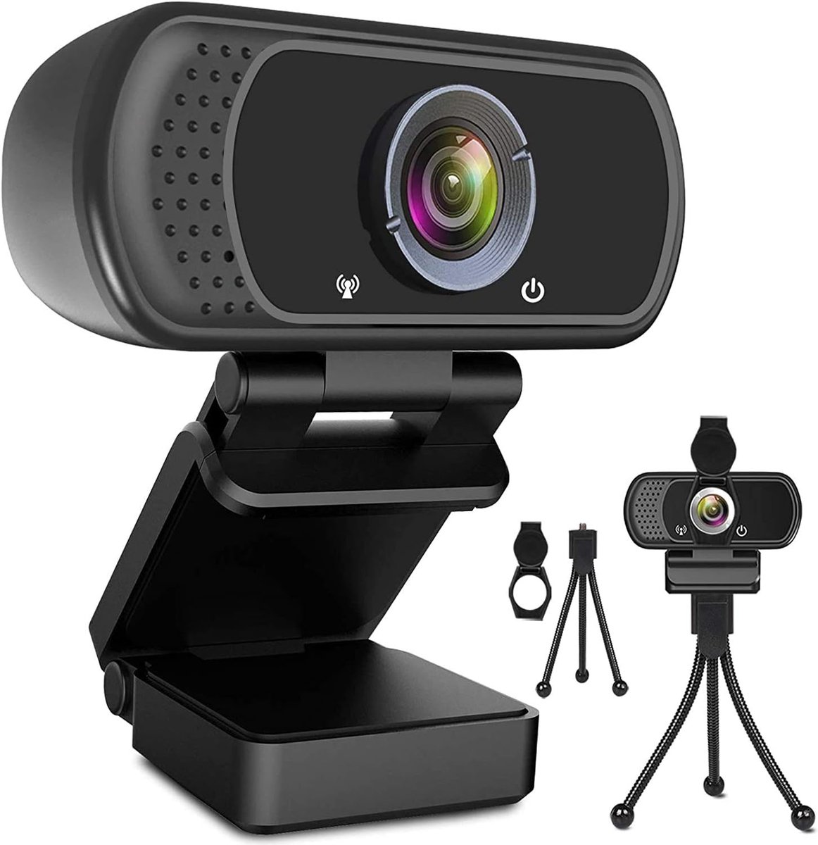SnelShoppen - 1080P Webcam met Microfoon, HD Webcam voor Online Bellen, Conferenties, Streaming met Statief, Widescreen USB Camera voor Zoom, Skype, Y