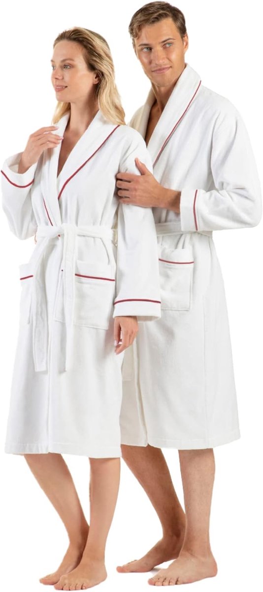 SnelShoppen - 100% Turkish Cotton Terry Badjas met Bies, Absorberende Sjaalkraag Unisex Handdoek Badjas voor Thuis, Luxe Comfort, Perfect voor Wellnes