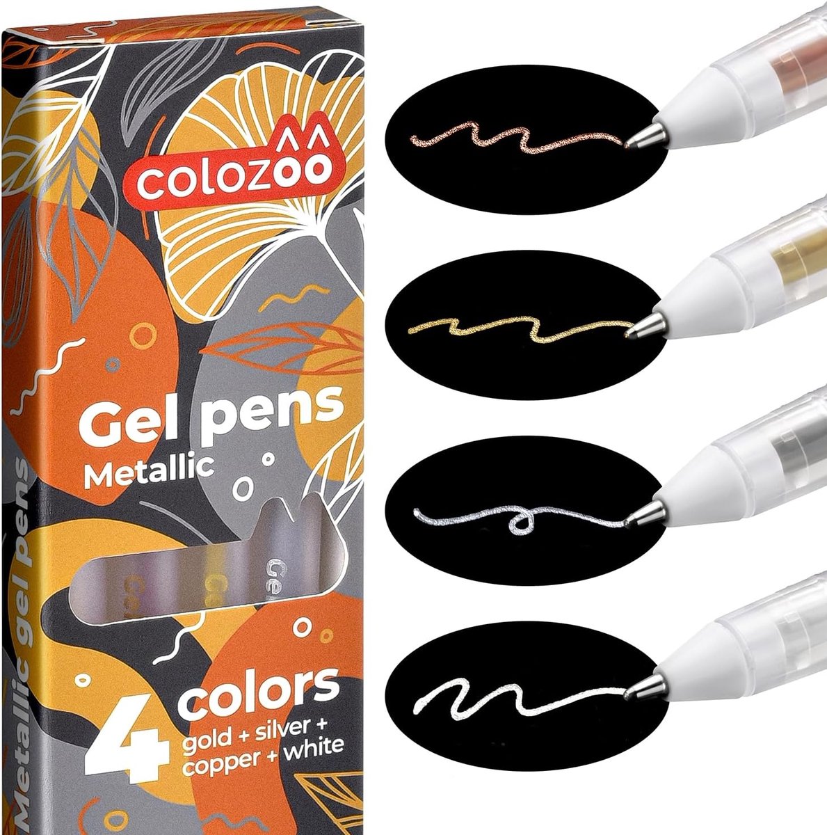 SnelShoppen - 4 Metallic Gelpennen Set 0.8mm | Sneldrogende Balpen voor Zwart en Kleurrijk Papier | Perfect voor Bullet Journals, Handlettering, Feest