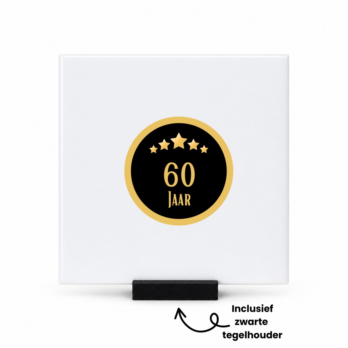 Hacebo 60 jaar tegeltje met tegelhouder - iemand die 60 jaar is geworden of 60 jaar lang een relatie hebben of getrouwd zijn - tegeltjes met tekst - verjaardagscadeau - verjaardag - cadeau - kado - geschenk - gift - spreuktegels - 10.8x10.8 CM Wit