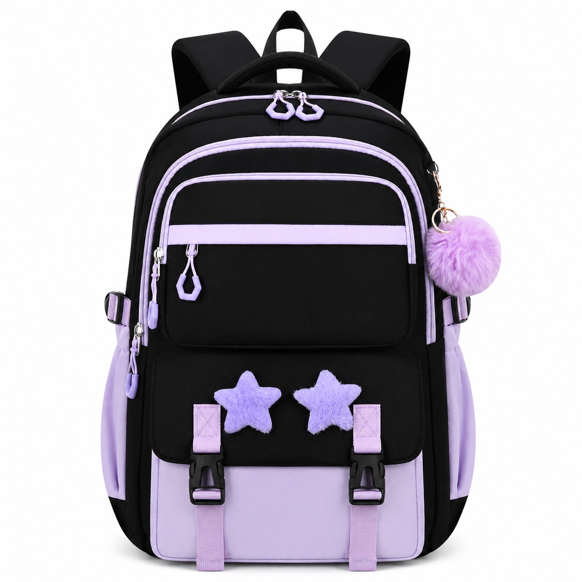 Meisjes Rugzak - Schooltas voor Meisjes - Casual Rugtas met Pluche Bal Hanger - Geschikt voor 9-16 Jaar - Met Kofferriem