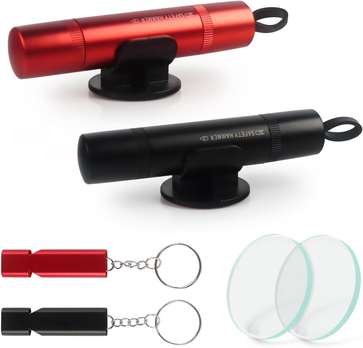 SnelShoppen - 2-in-1 Auto Veiligheidshamer Set - Multifunctionele Riemsnijder, Noodhamer met 2 Houders, 2 Overlevingsfluiten, 2 Testglazen, Voor Auto'