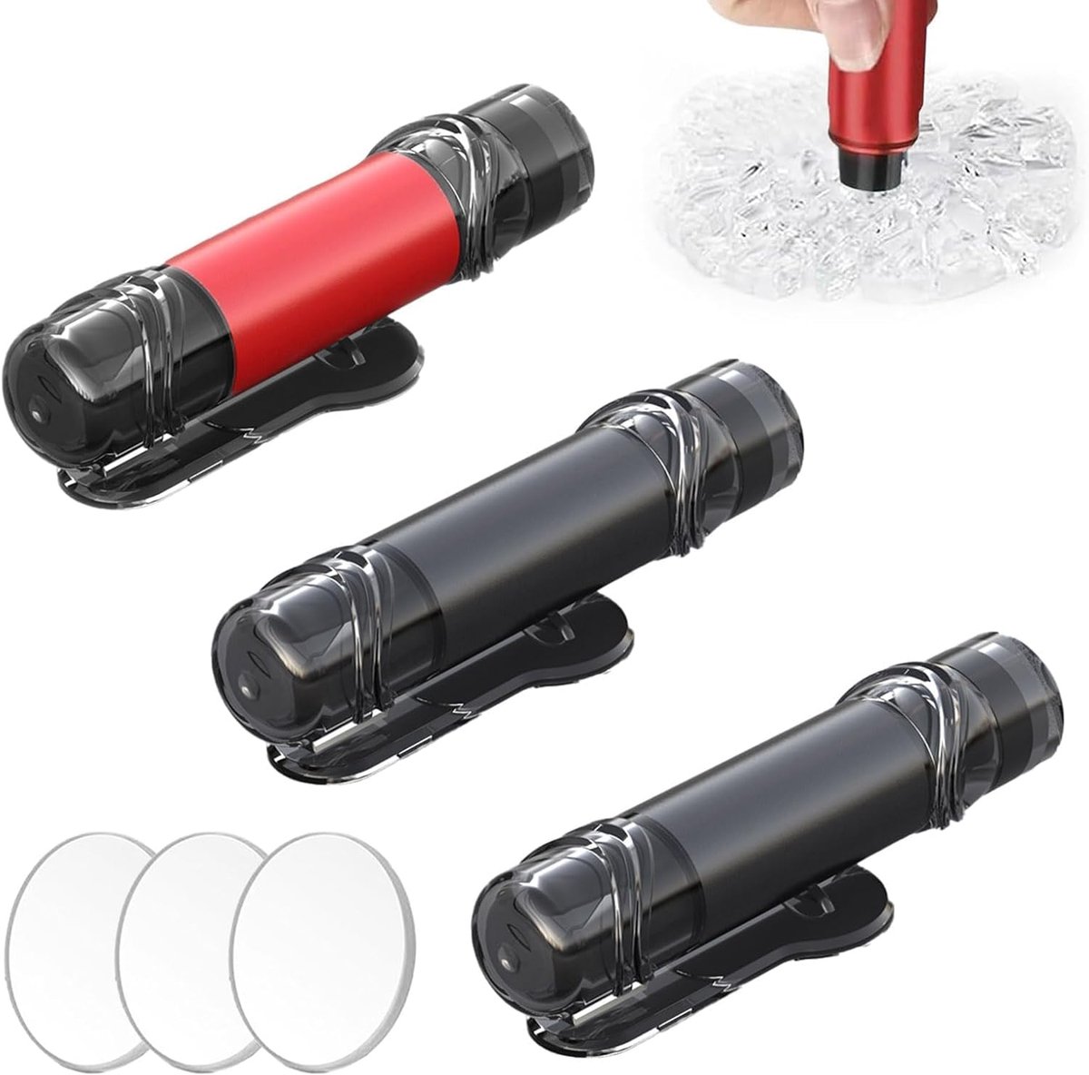 SnelShoppen - Noodhamer Auto 2-in-1 Gordelsnijder Glasbreker Aluminiumlegering 3 Stuks (2 Zwart + 1 Rood) Veiligheidshamer voor Auto Vrachtwagen Thuis