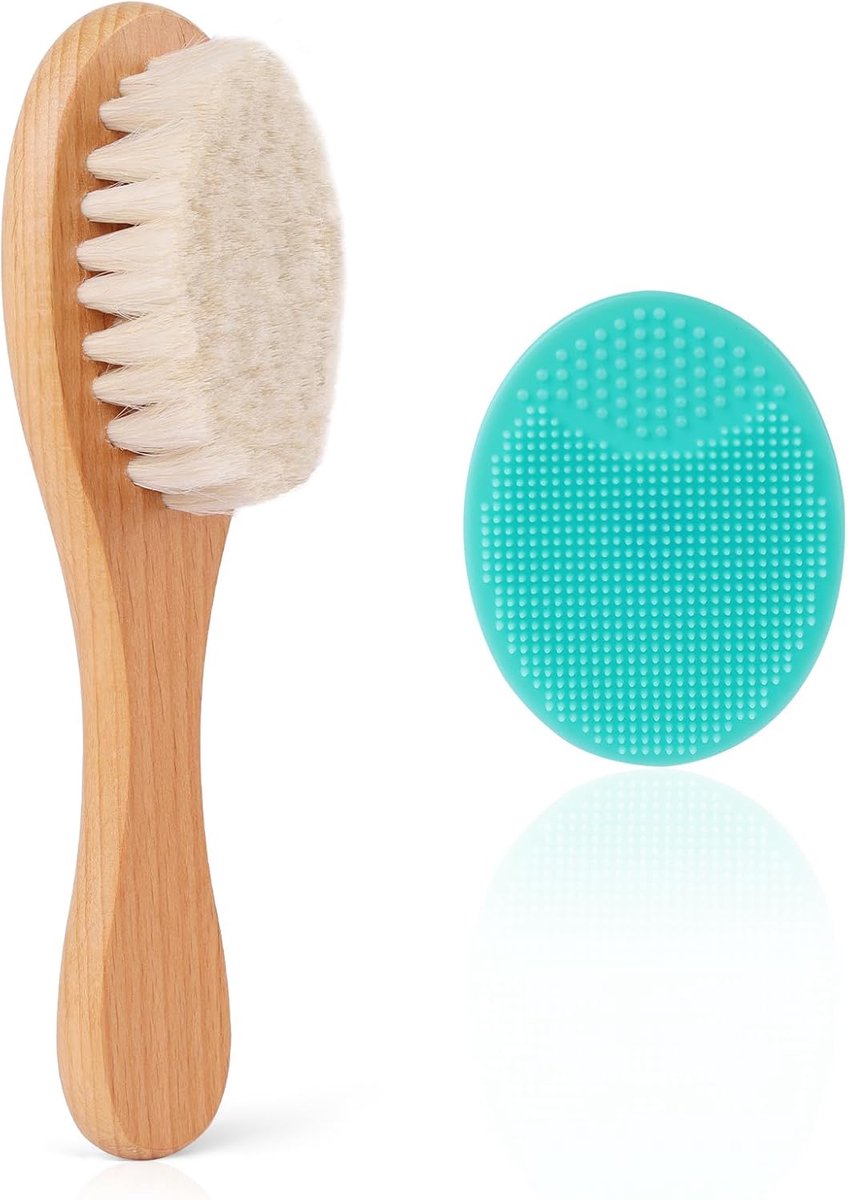SnelShoppen - Beugo Baby Haarborstel Set - 2-delige Baby Haarborstel met Geitenhaar en Siliconen Massageborstel voor Pasgeboren Jongens en Meisjes - G