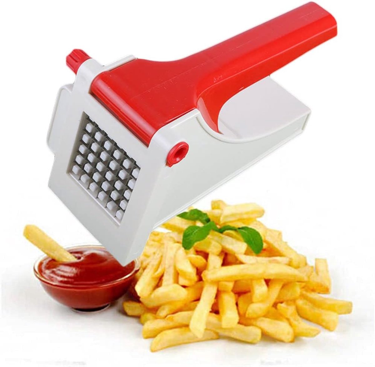 VHV - Frietsnijder - Groentesnijder met antislip zuignap - Handmatige keukensnijder - Voor aardappelen, wortels en komkommers - 23*11.5*13cm - Wit