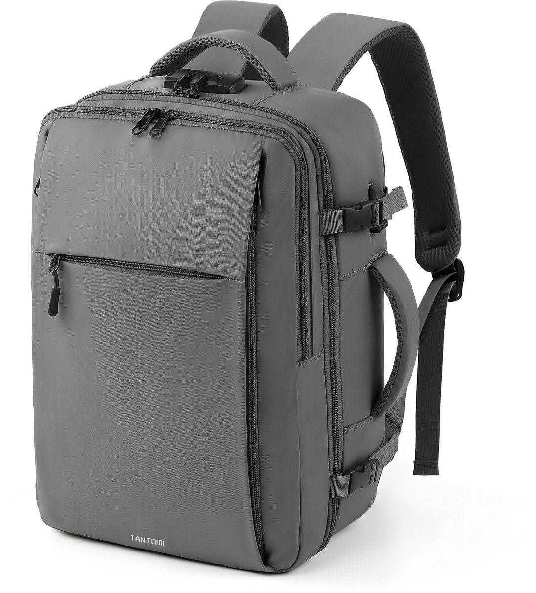 TANTOMI - Handbagage Rugzak - 31L - 47x33x20 cm - Spatwaterdicht - Underseater - 14 inch Laptopvak - met USB-poort en geïntegreerd antidiefstal cijferslot - Reistas voor Dames & Heren - Weekendtas - Donkergrijs