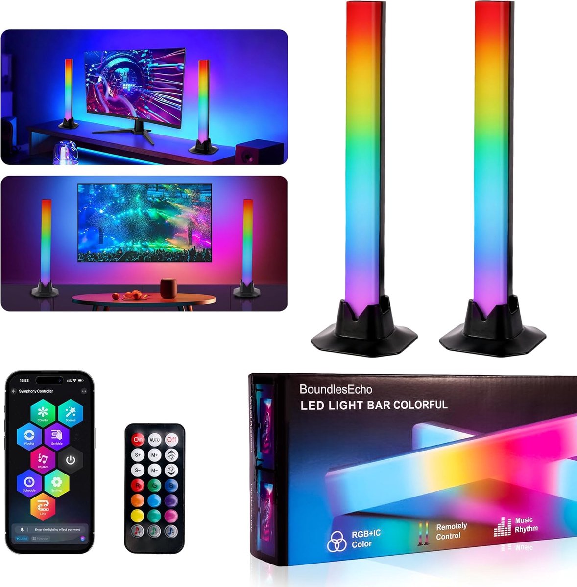 SnelShoppen - Intelligent RGBIC LED Mood Lamp Strip - TV Achtergrondverlichting met App Controle & Muziek Sync - Kleurrijke Gaming Lamp voor Bureau, P