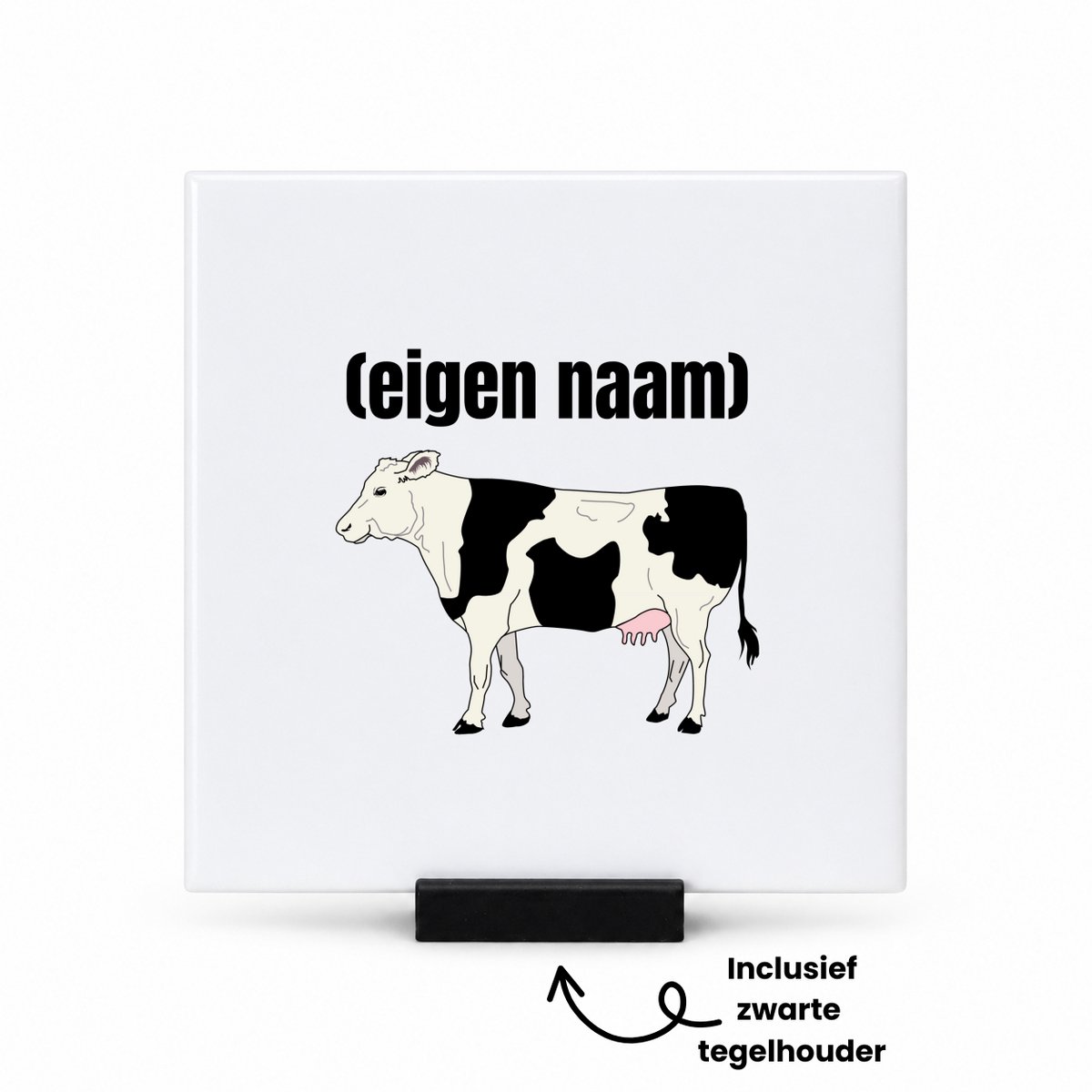 Hacebo koe met eigen naam tegeltje met tegelhouder - Koe - boeren - tegeltjes met tekst - iemand die houdt van koeien - verjaardag - cadeau - kado - spreuktegels - 10.8x10.8 CM Wit