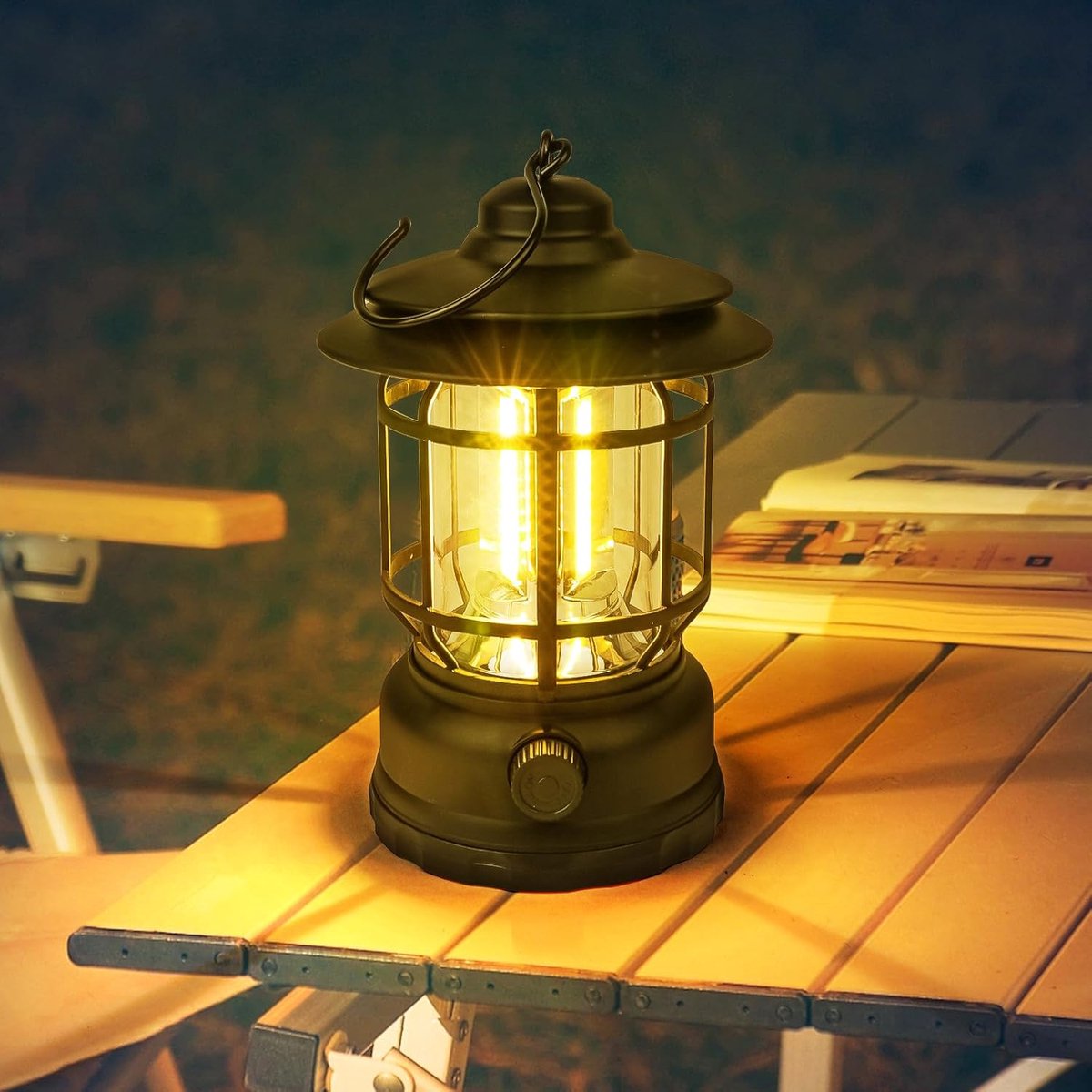 SnelShoppen - Oplaadbare Campinglamp met Haak, Waterdichte LED Lantaarn, Hoog Lumen, Ideaal voor Kamperen, Wandelen, Noodverlichting, 20-300 Lumen, 36