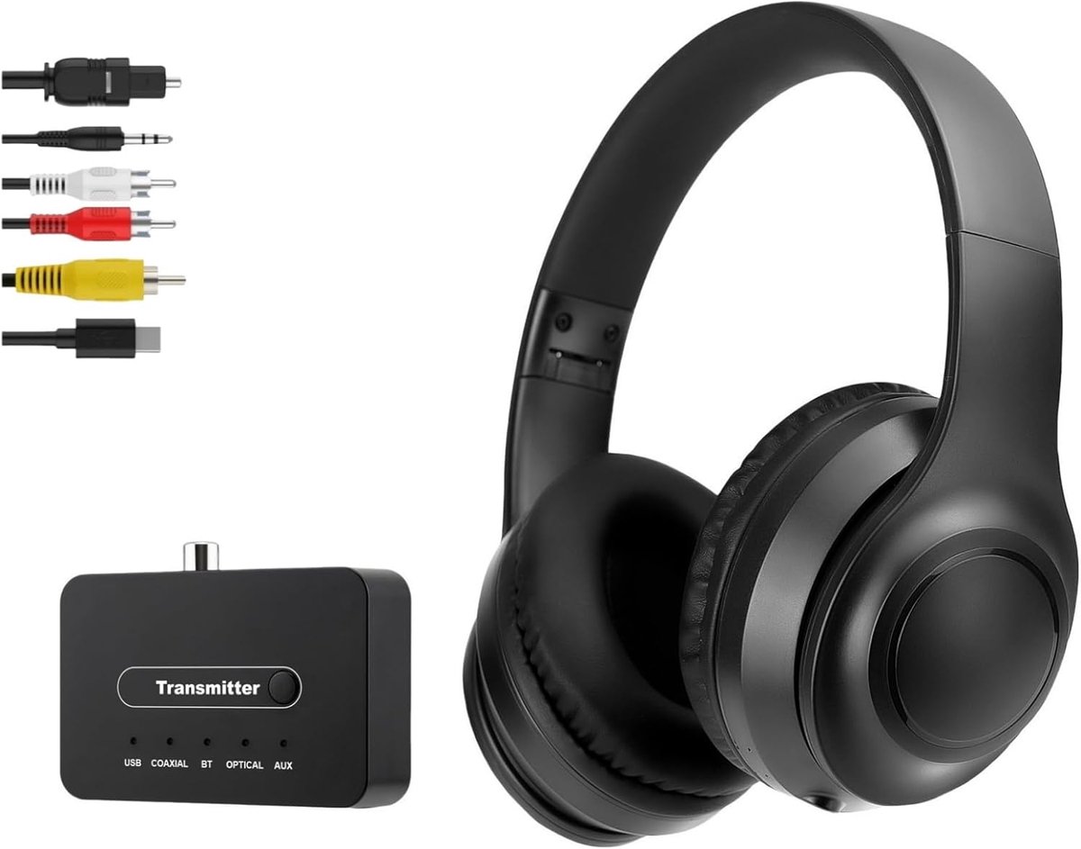 SnelShoppen - Draadloze TV Hoofdtelefoon voor Ouderen, ANC Geluidsonderdrukking, Vouwbaar, Bluetooth 5.3, Hi-Fi Audio, 35 Uur Batterijduur, Inclusief