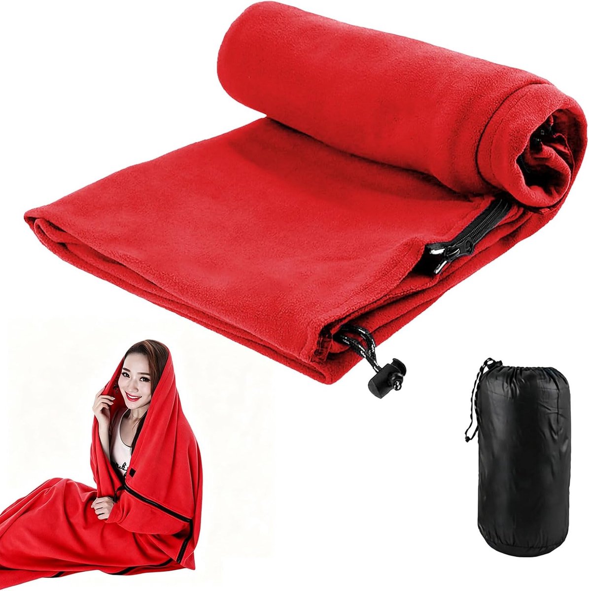 SnelShoppen - Fleece Slaapzak 180 x 82 cm, Lichtgewicht Camping Slaapzak voor Voorjaar en Zomer, 2-Weg Rits, Aan elkaar te Koppelen, Zacht en Wasbaar