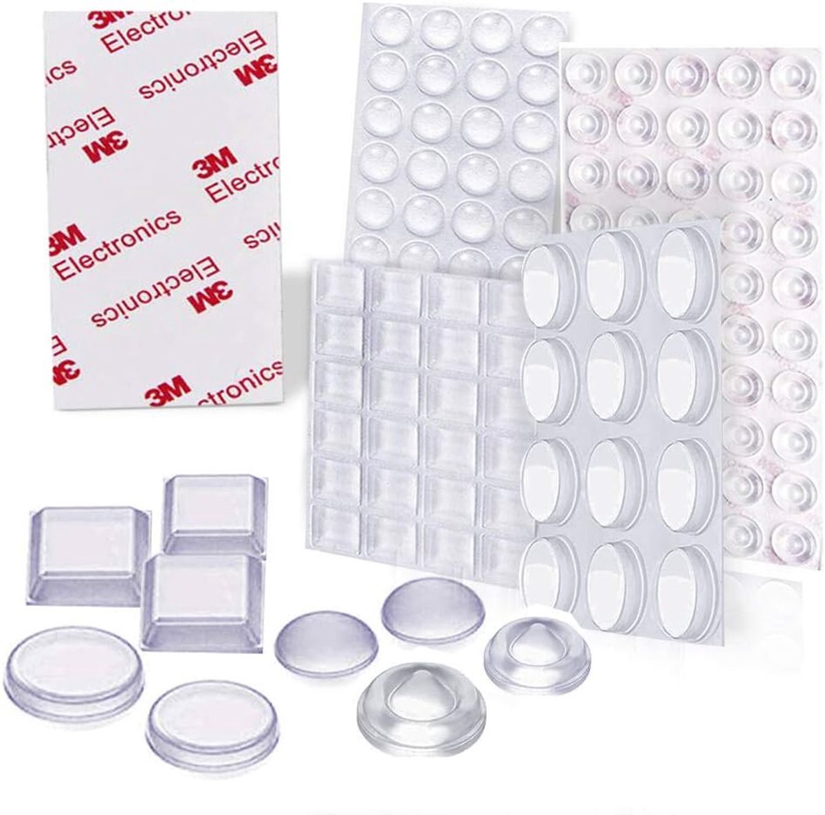 SnelShoppen - Uni-Fine Elastische Buffer Transparant 107 Stuks Beschermende Rubber Buffer Zelfklevende Stop Demper voor Deur, Kast, Meubels, 4 Maten e
