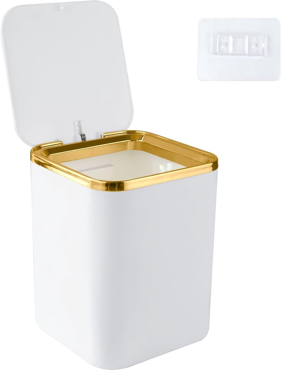 SnelShoppen - Mini Afvalbak met Deksel 2.8L - Kleine Prullenbak voor Eetkamer, Woonkamer, Kantoor, Slaapkamer - ABS Materiaal - Luxe Wit Design