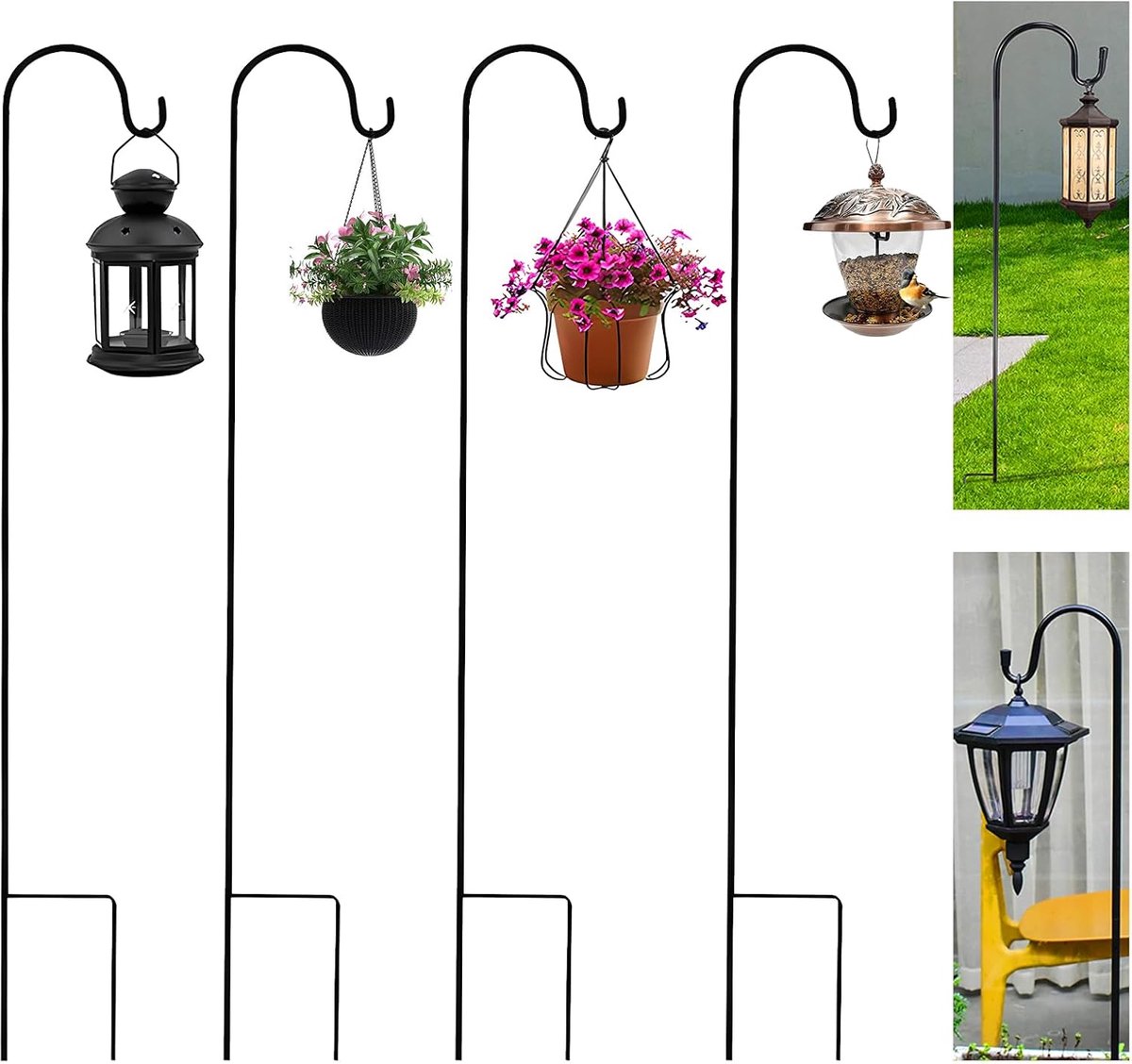 SnelShoppen - 4 stuks Herdershaken voor Tuin, Metalen Tuinstokken met Haken, 100 cm Lantaarnhouders, Ideaal voor Zonnelampen, Plantenmanden, Lantaarns