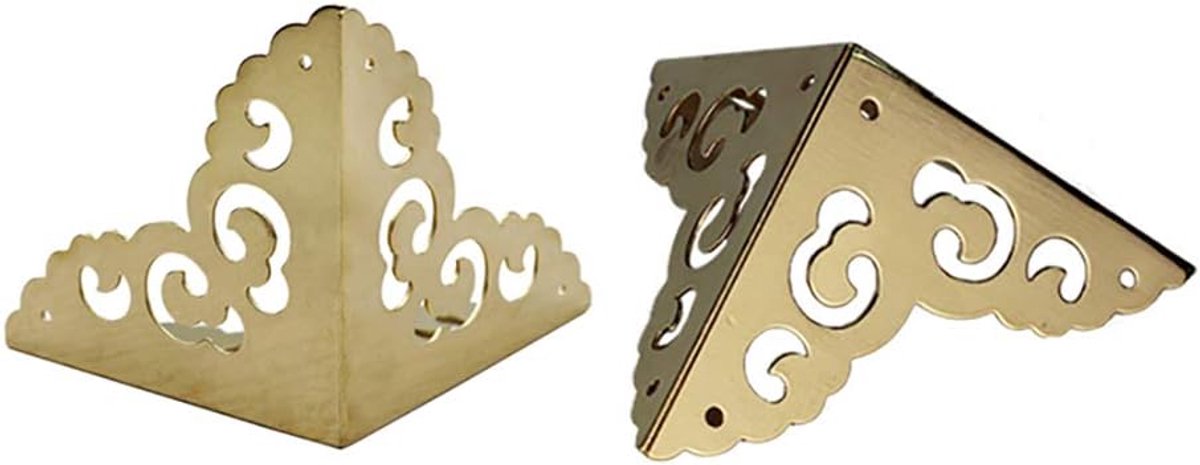 SnelShoppen - 4 Stuks Vintage Messing Hollow Cloud Pattern Hoekbeschermers - Antieke Hardware voor Meubels, Kisten & Juweelendozen - Gouden Decoratie – foto 6