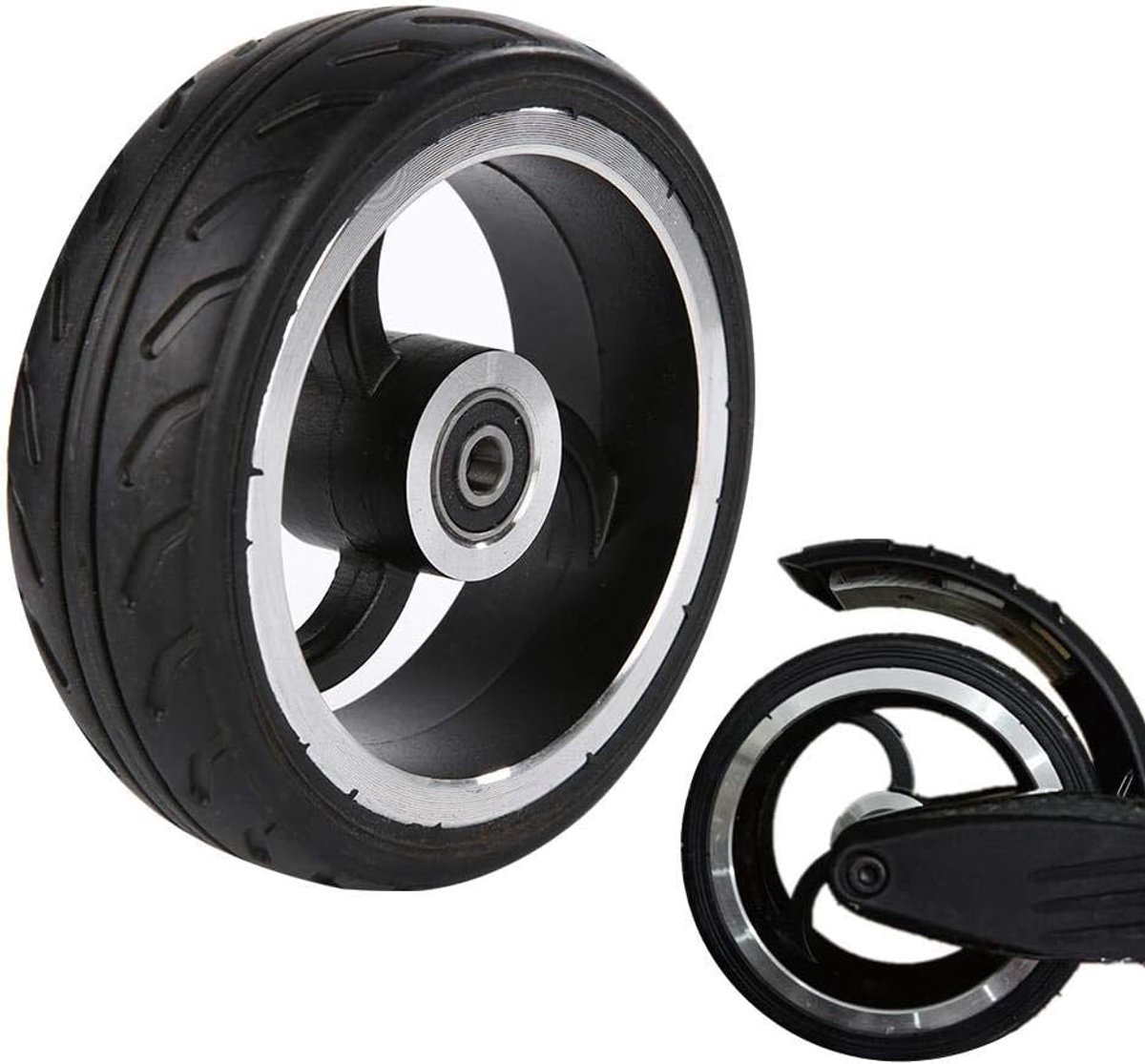 SnelShoppen - Elektrische Scooter Accessoire 5.5 Inch Achterwiel, Duurzaam Solid Rubber voor Mini Vouwscooter, 70 mm, Roestvrij Staal
