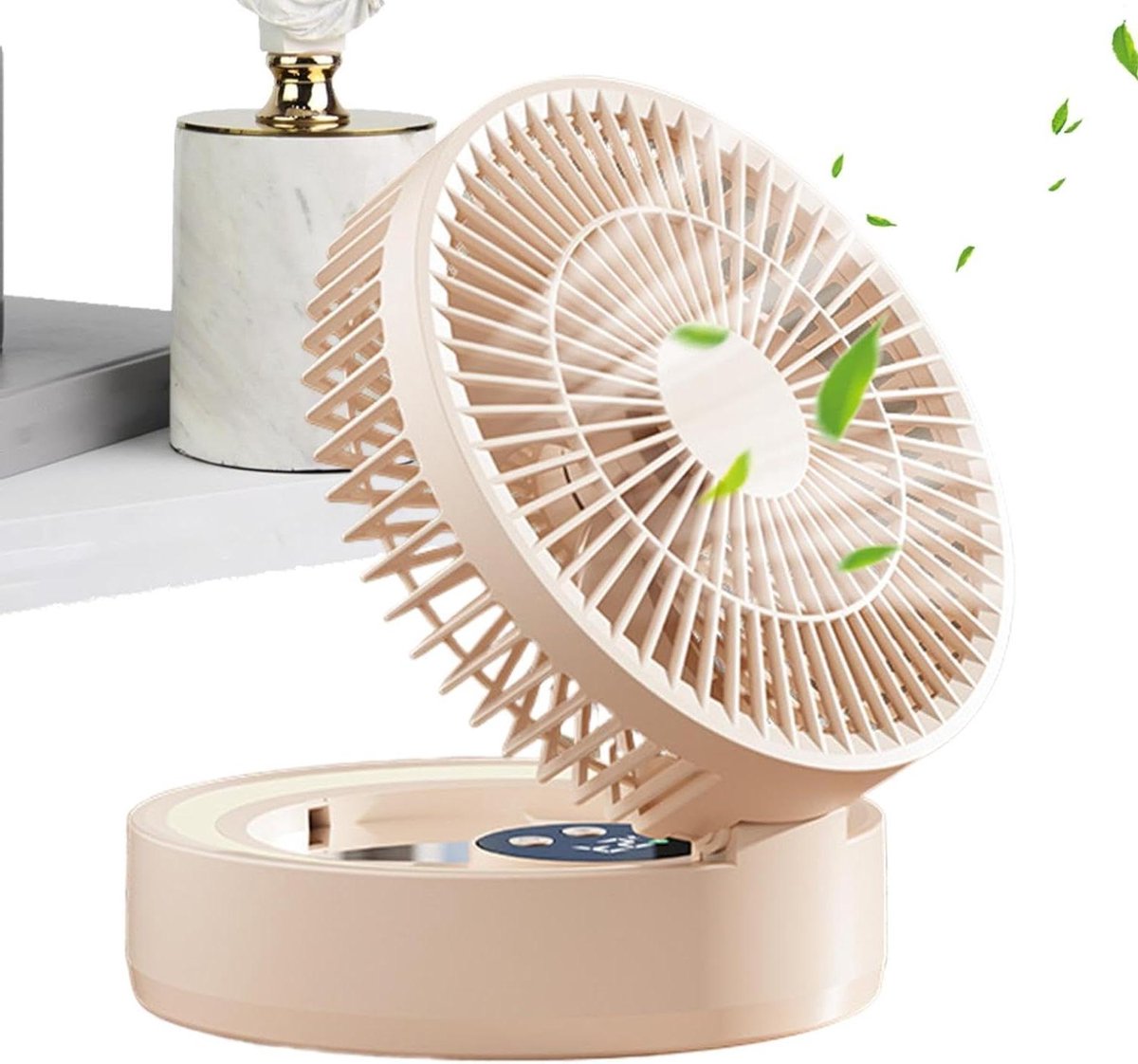Tafelventilator - Persoonlijke Koeler - Kamperen Thuis - 5 Snelheden - 10x18.5x10 cm - Abrikoos