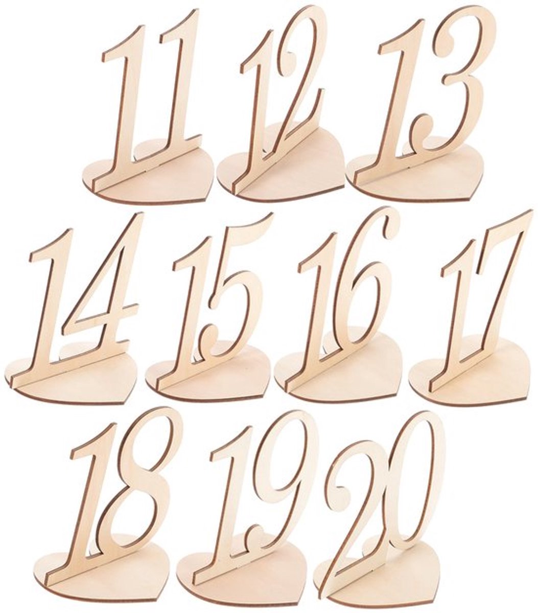 Houten Tafelnummer 11-20 Stukken Decoratie Bruiloft Houten Nummers 10 Stukken Tafelnummer Platen Tafelnummers voor Verjaardagen, Banket, Feest, Café, Restaurant, Verloving, Tafel