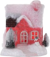 Rood kerstdorp huisje 18 cm type 1 met LED verlichting - Kerstdorp Kersthuisjes
