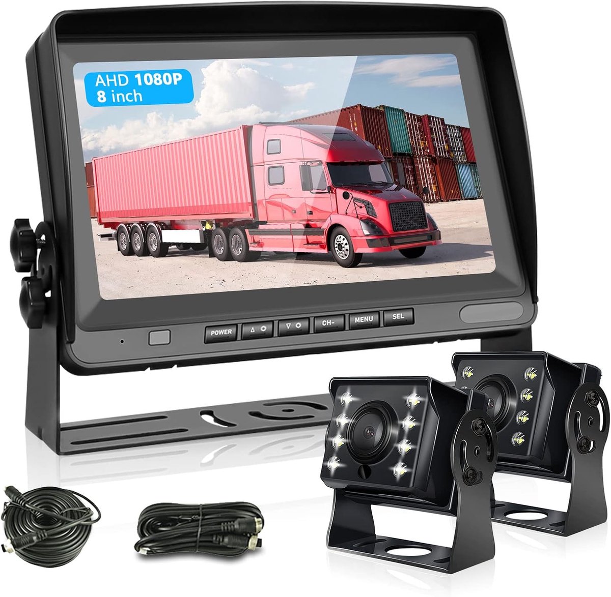 SnelShoppen - AHD 1080P Achteruitkijkcamera met 8 Inch LCD Monitor, 2 Camera's, IP69 Waterdicht, Nachtzicht voor Motorhome, Truck, Trailer, Bus, Van