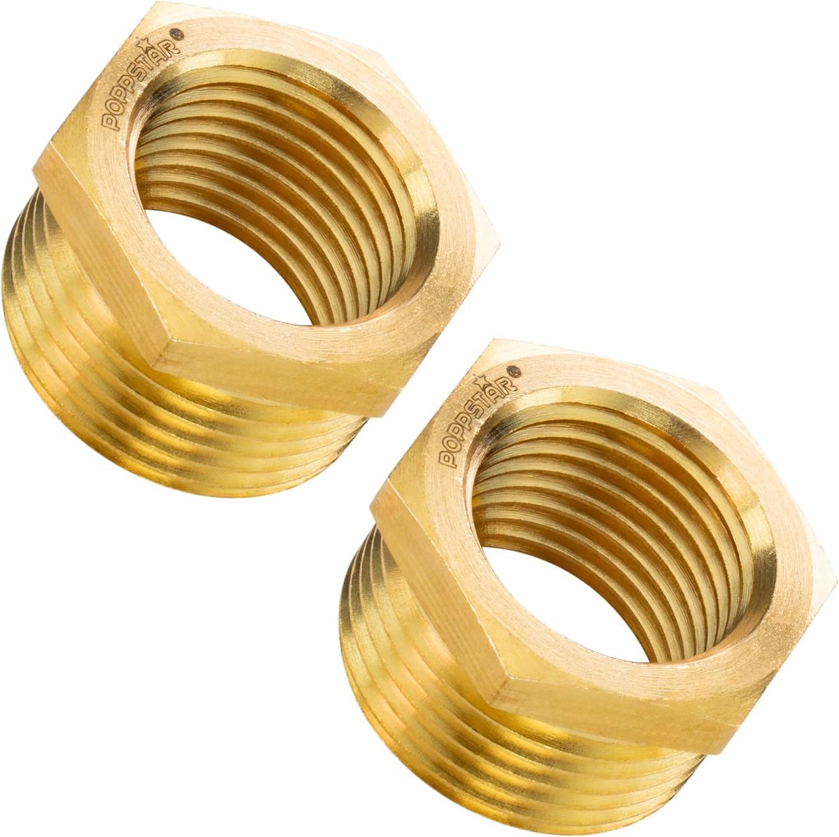 SnelShoppen - Poppstar Messing Reducer 3/4 Inch naar 1/2 Inch met Zeskant, 2 Stuks - Verbindingsstuk voor Buizen, Koper, Staal en Gietijzer