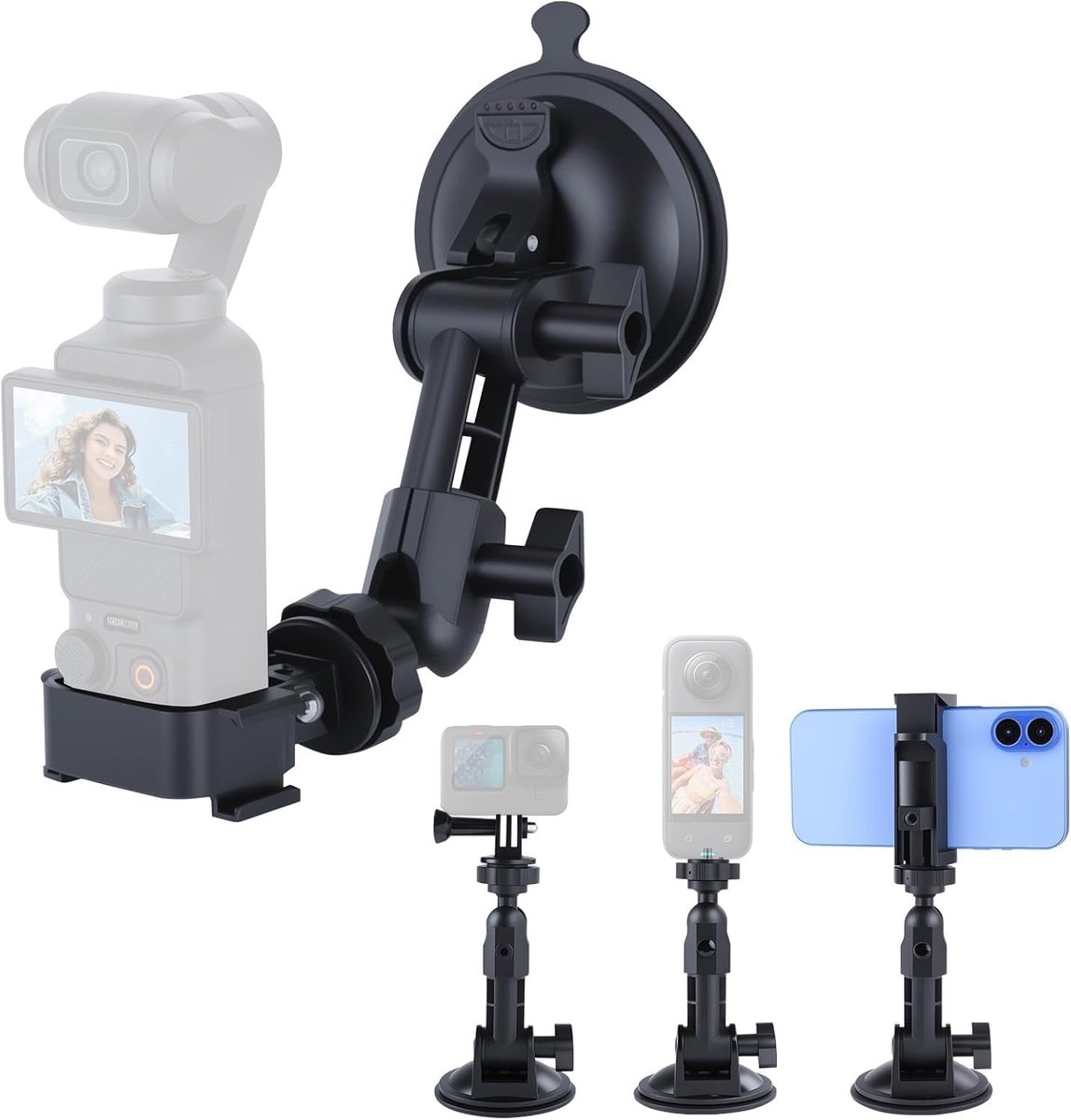 SnelShoppen - Auto Zuignap Voor DJI Osmo Pocket 3 - Stevige Voorruit Bevestiging - Smartphone Houder - Robuuste Actiecamera Beugel Voor Vlogging, Reiz