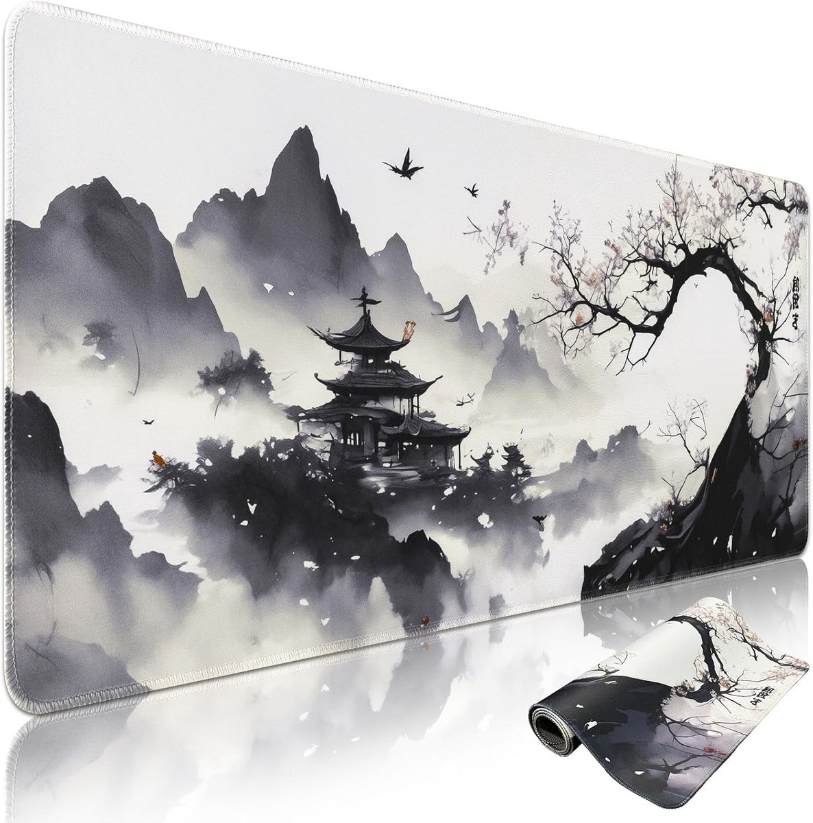 Thijox - XXL Gaming Muismat Inktstijl 900x400mm - Antislip Rubber Basis - Bureau Onderlegger voor Gaming en Werk - Perfect voor PC, Laptop en Creatiev