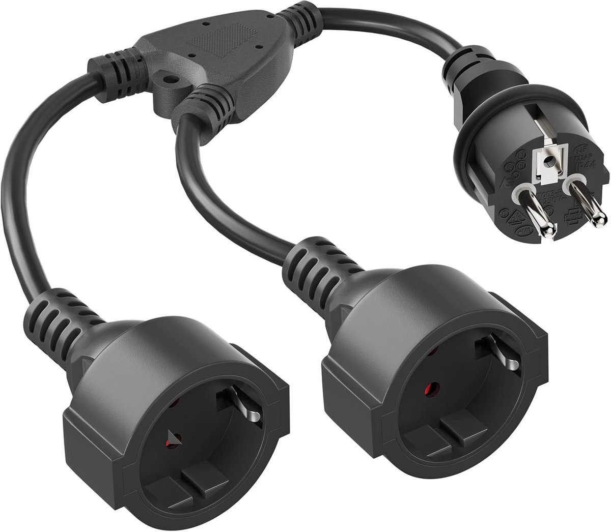 SnelShoppen - Y-verdeelstekker voor buiten met dubbele stekker, IP20, 16A, 250V, 3680W, hoekstekker met scharniervlid, ideaal voor tuin, camping en bi