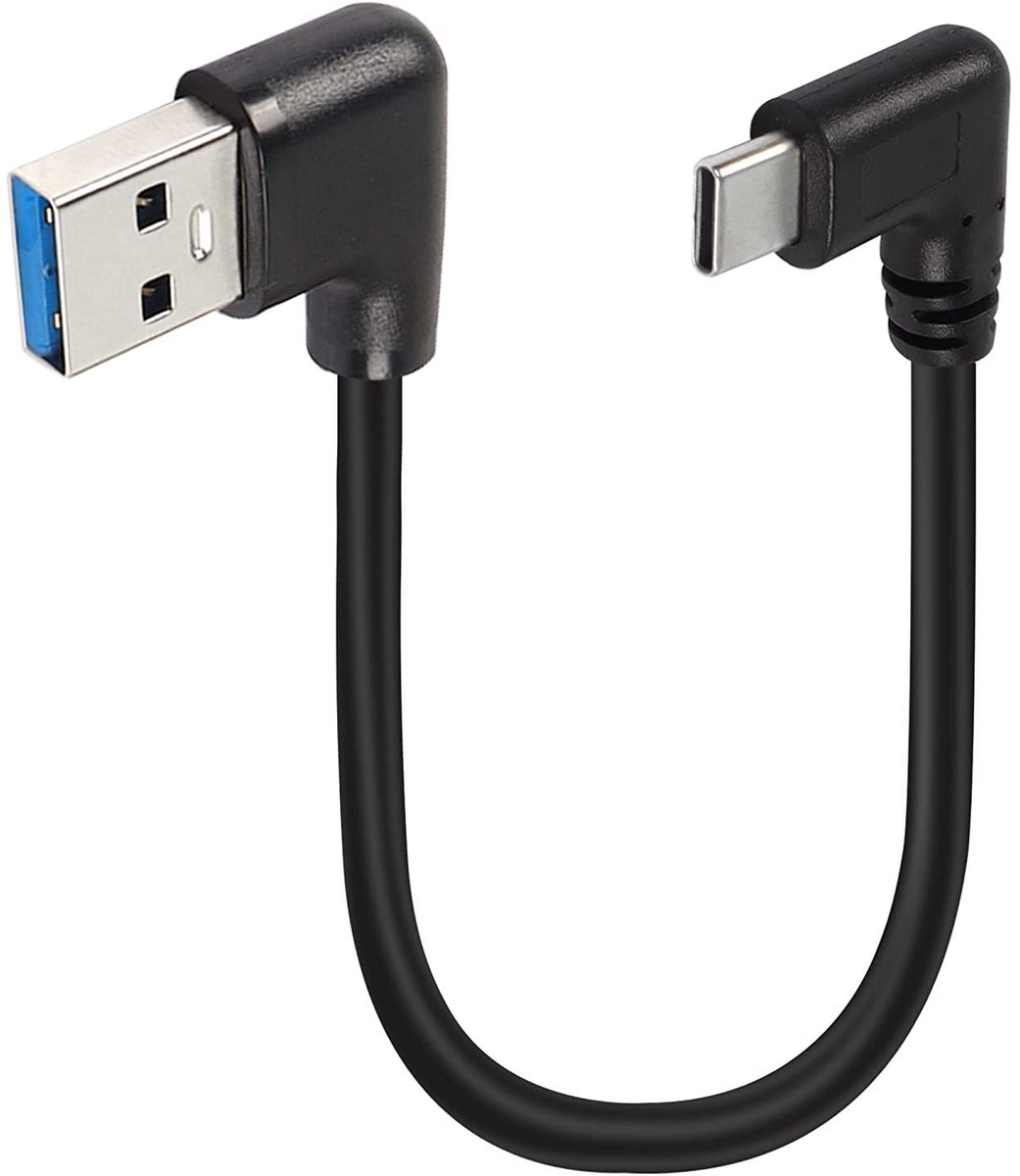 SnelShoppen - USB naar Type C Kabel 25cm - 90 Graden L-Connector - 18W Snelladen & 5Gbps Gegevensoverdracht - Ideaal voor Telefoon, Tablet en Laptop