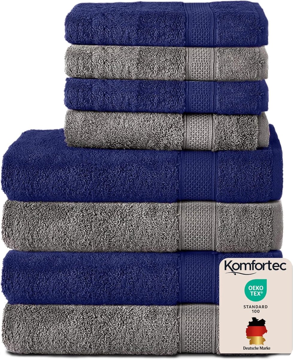 SnelShoppen - Handdoeken Set van 8 - 4x Badhanddoeken 70x140cm en 4x Handdoeken 50x100cm - 100% Katoen - Zacht en Absorberend - Antraciet Grijs en Mar
