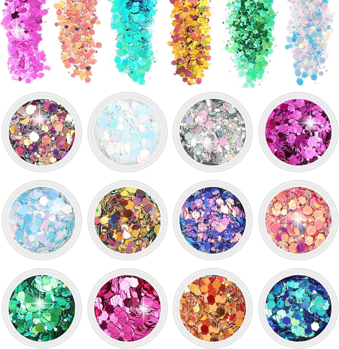SnelShoppen - Festival Glitter Face 12 Kleuren Chunky Sequin Glitter voor Ogen, Lippen, Haar, Lichaam, Veilig en Niet-Toxisch, Perfect voor Feest en F