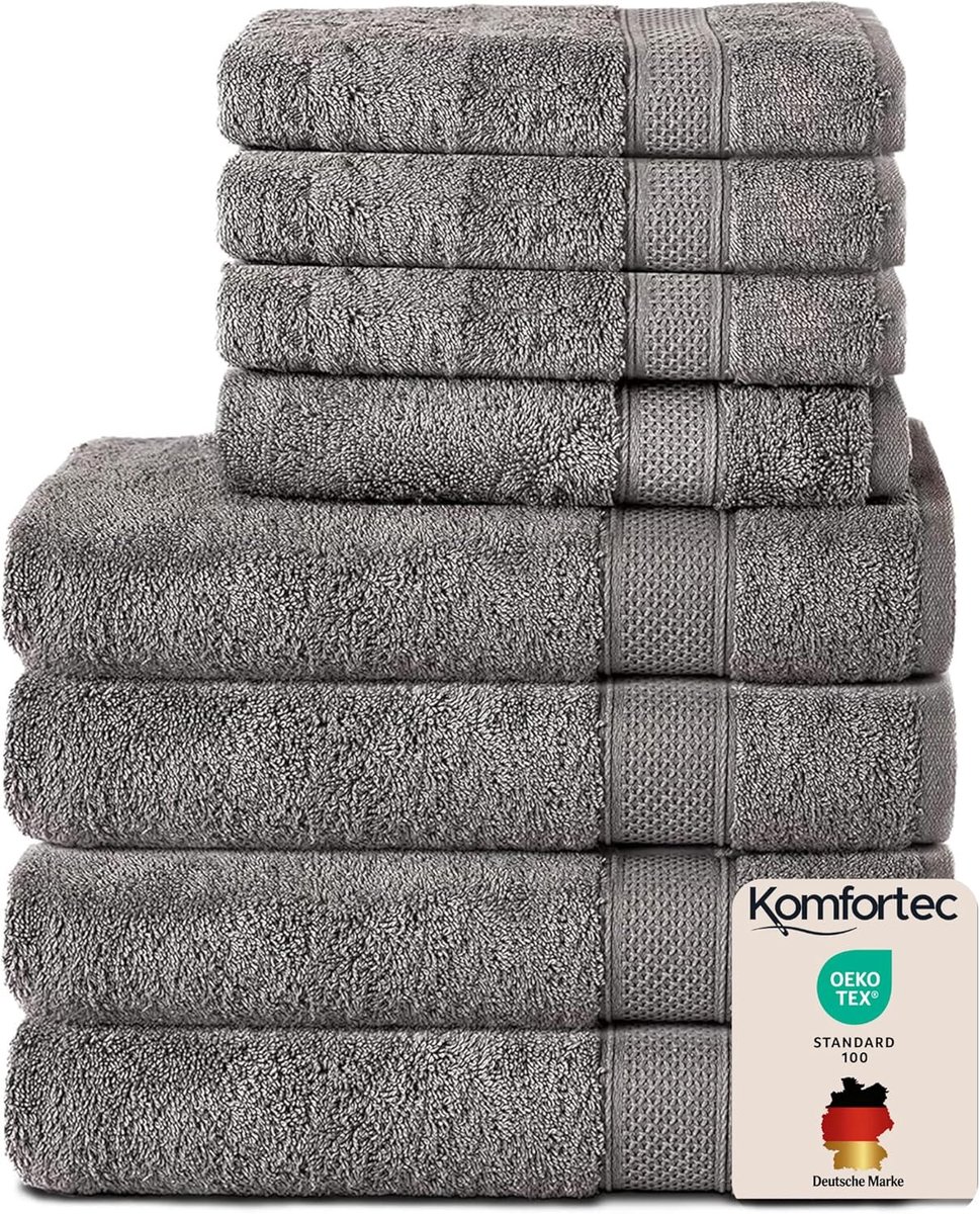 SnelShoppen - Handdoeken Set 8-delig - 4x Badhanddoek 70x140cm en 4x Handdoek 50x100cm - 100% Katoen - Antraciet Grijs - Absorberend en Duurzaam