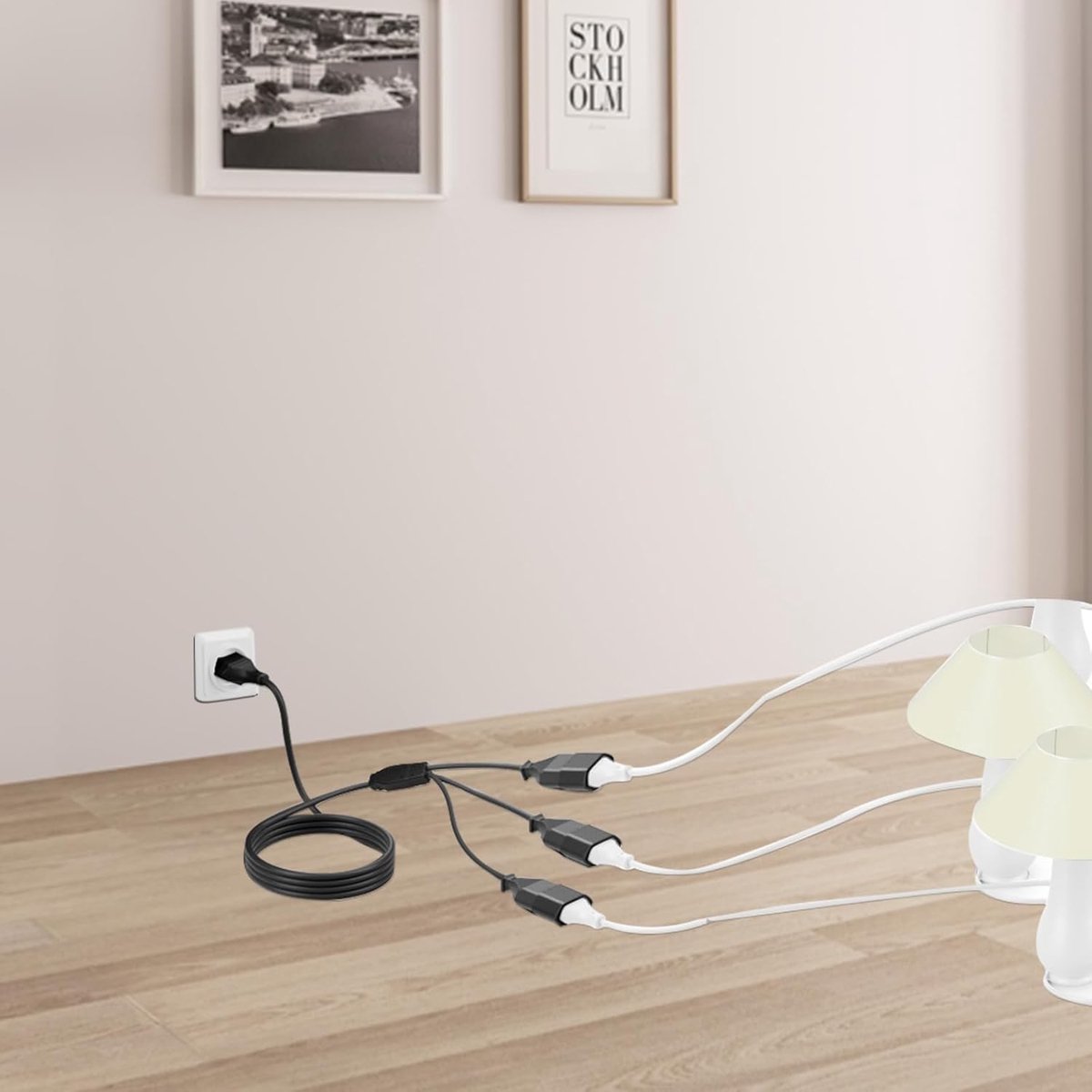 SnelShoppen - Extension Euro Plug Power Cord 3 m, 3-in-1 Type C Stekkerdoos, Zwart voor Thuis, Kantoor, Buitengebruik