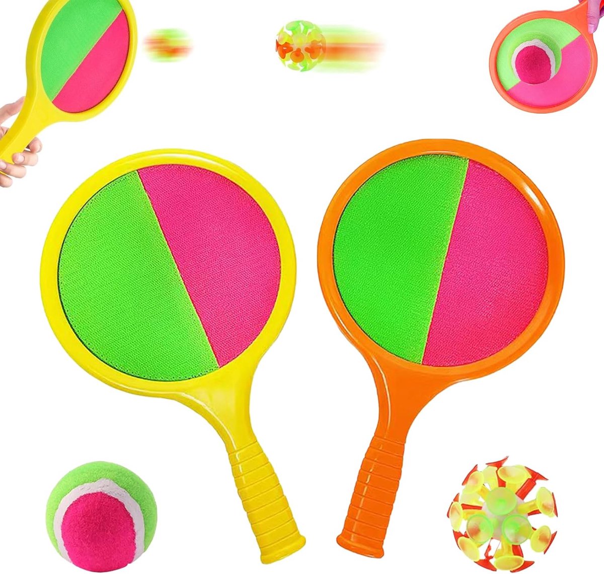 SnelShoppen - Klittenbandbalspel met 2 Rackets en 2 Ballen - Buitenspel voor Kinderen - Vang- en Werpspel voor Tuin, Strand en Camping - Perfect Stran