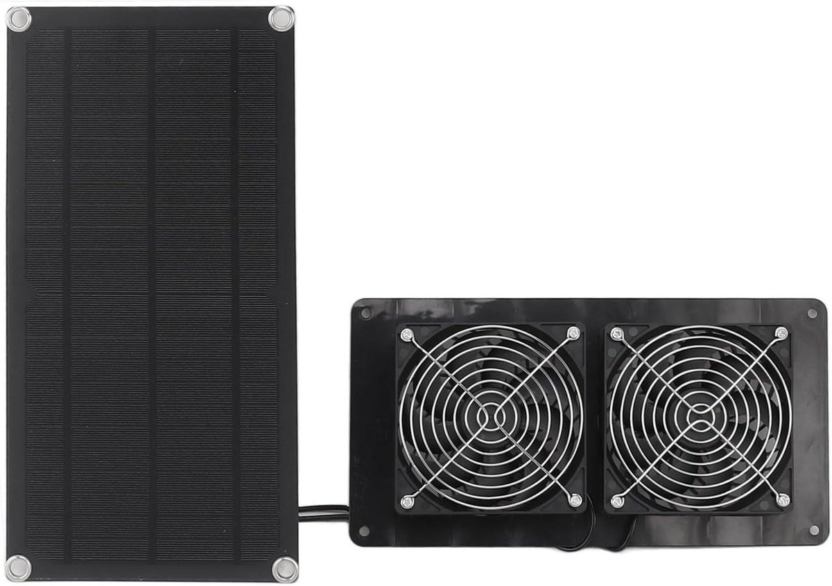 Zonneventilator Dubbel - Afzuigventilator - Schone Lucht - Energie-efficiënt - 38x20x5 cm - Zwart