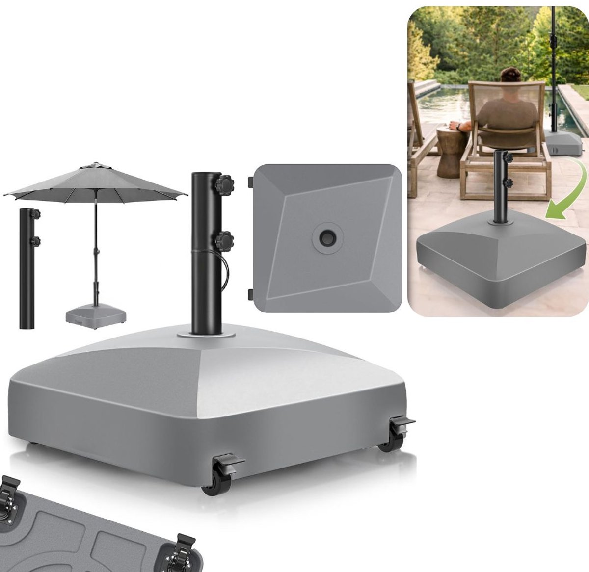 CLGP® Parasolvoet Vulbaar - Parasolvoet - Parasolvoet op Wielen