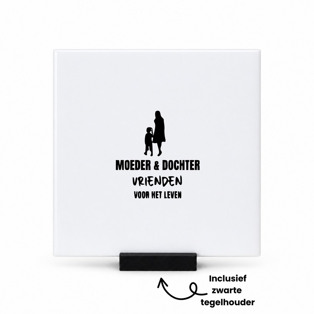 Hacebo Moeder dochter vrienden voor het leven tegeltje met tegelhouder - Moeder - Familie - tegeltjes met tekst - Moederdag - Cadeau - spreuktegels - 10.8x10.8 CM Wit