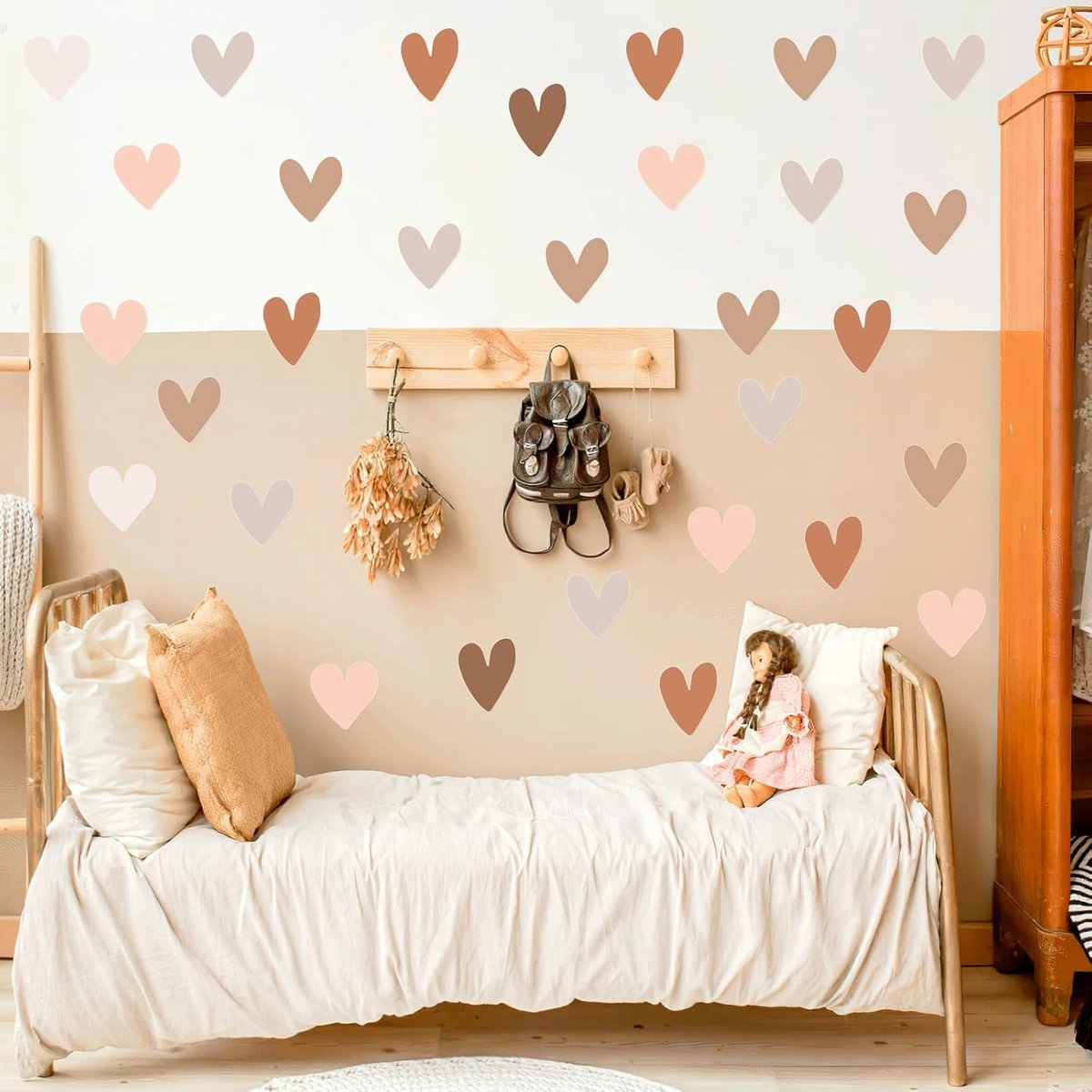 SnelShoppen - 72 stuks muurstickers voor kinderkamer, hartset muursticker, boho-stijl stickers voor babykamer, flexibele wanddecoratie voor meisjes en