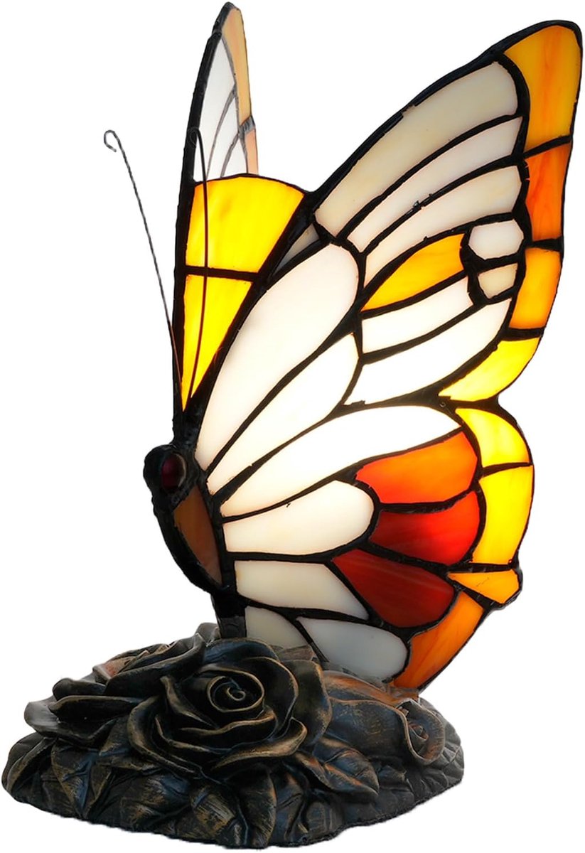 SnelShoppen - Vlinder Tiffany Lamp Gebrandschilderd Glas Nachtlampje Klein Accent voor Slaapkamer Decoratie, Vintage Style, Multifunctioneel, Ideaal v