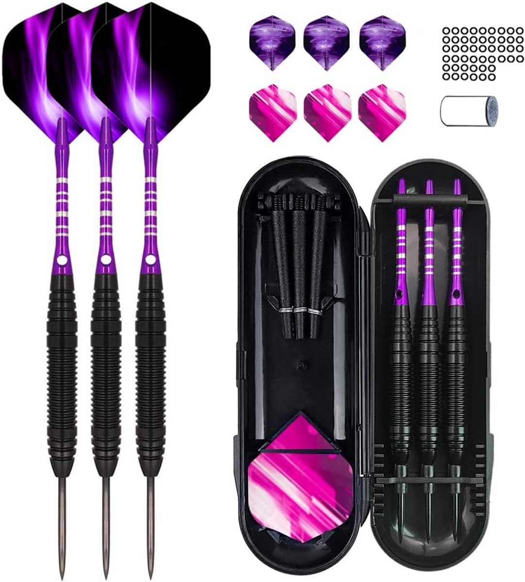 SnelShoppen - Professionele Dartpijlen 22g met Metalen Punt - Set van 3 Stuks - Inclusief Aluminium Schachten, 9 Flights, 50 Anti-Losse Ringen en Dart
