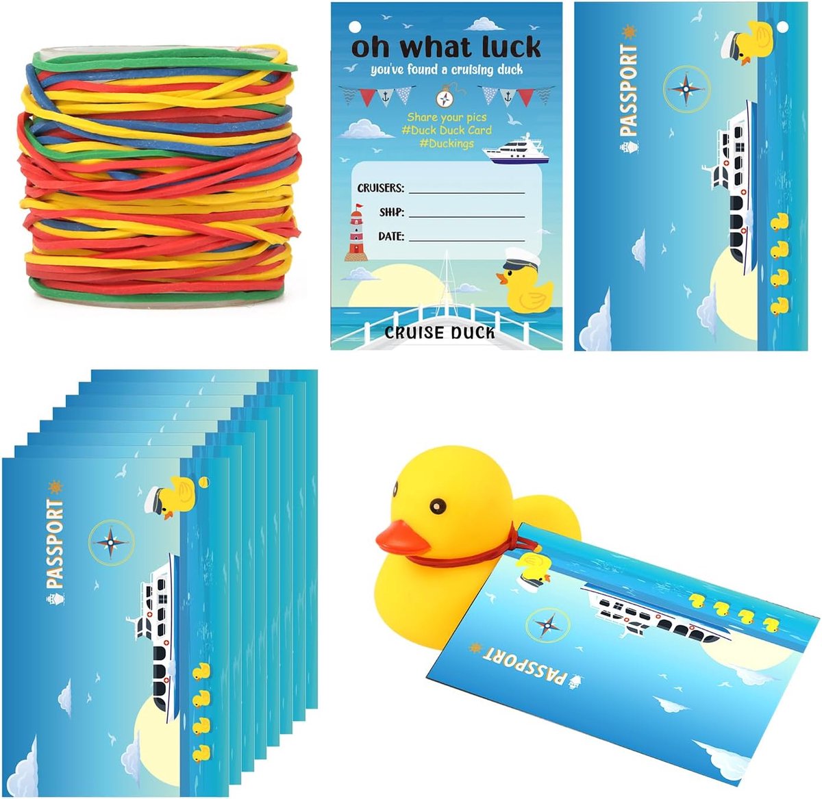 SnelShoppen - 50 St Duck Tag Cruise-Kits, Grappige Cruise Badeendjes Labels met Gaten, 8,9x6,1cm, Inclusief 50 Elastiekjes voor Kinderen en Studenten,