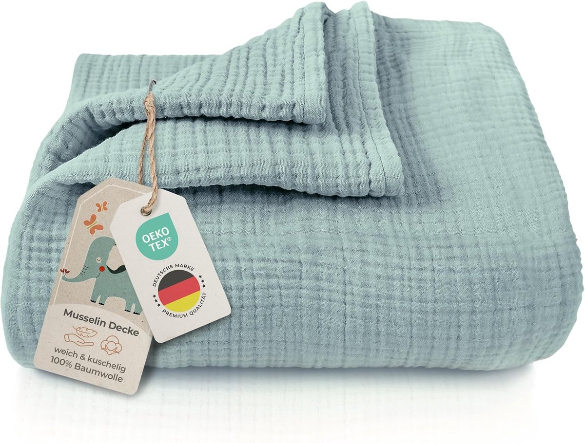 SnelShoppen - Mousseline Deken voor Baby's - 120x120cm - 4-Laags 100% Katoen - OEKO-TEX 100 - Knusse Slaapdeken, Wikkeldeken, Keukendoek - Mintgroen v