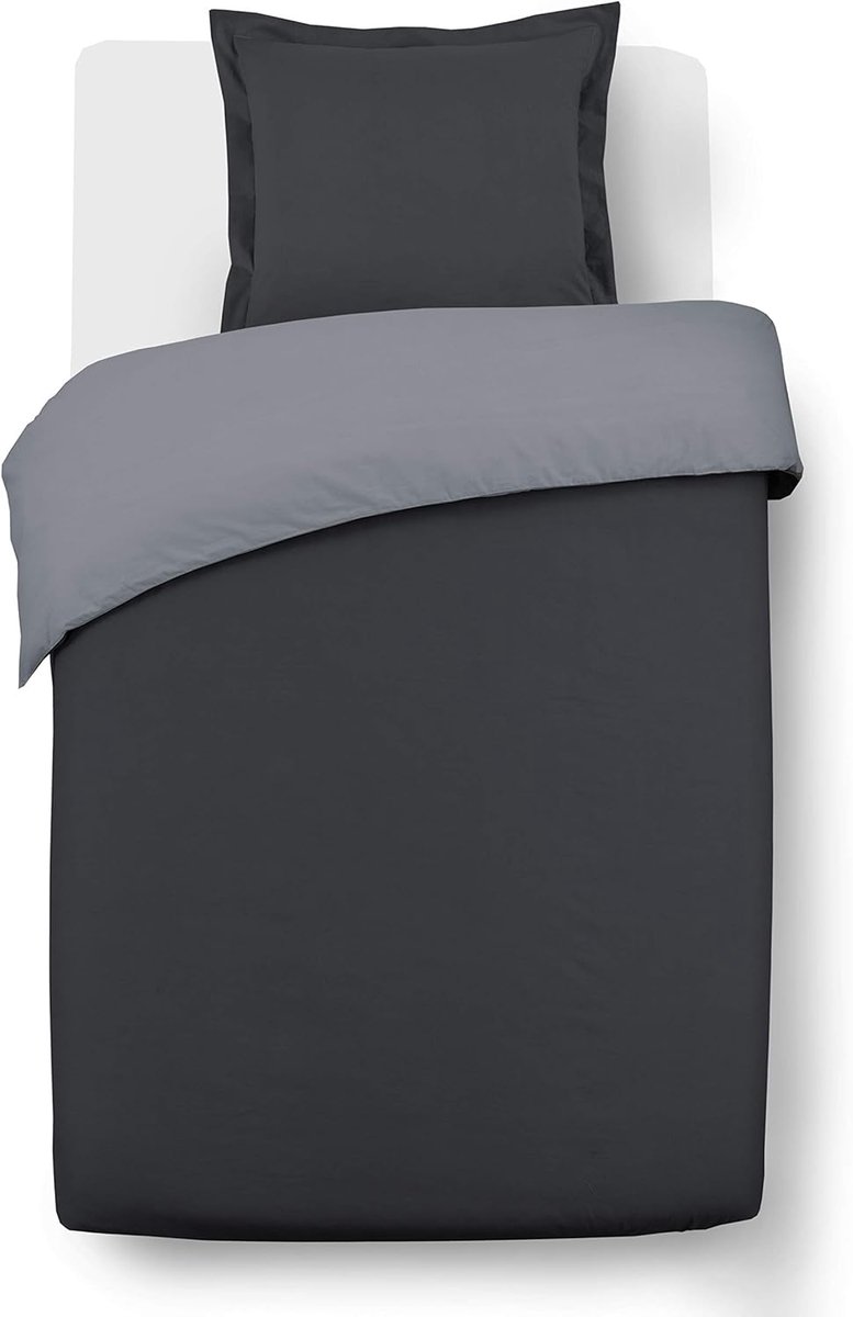 SnelShoppen - Omkeerbaar Antraciet/Grijs Dekbedovertrek 140x200cm met Bijpassende Sloop - 100% Katoen Beddengoed voor een Stijlvolle Slaapkamer