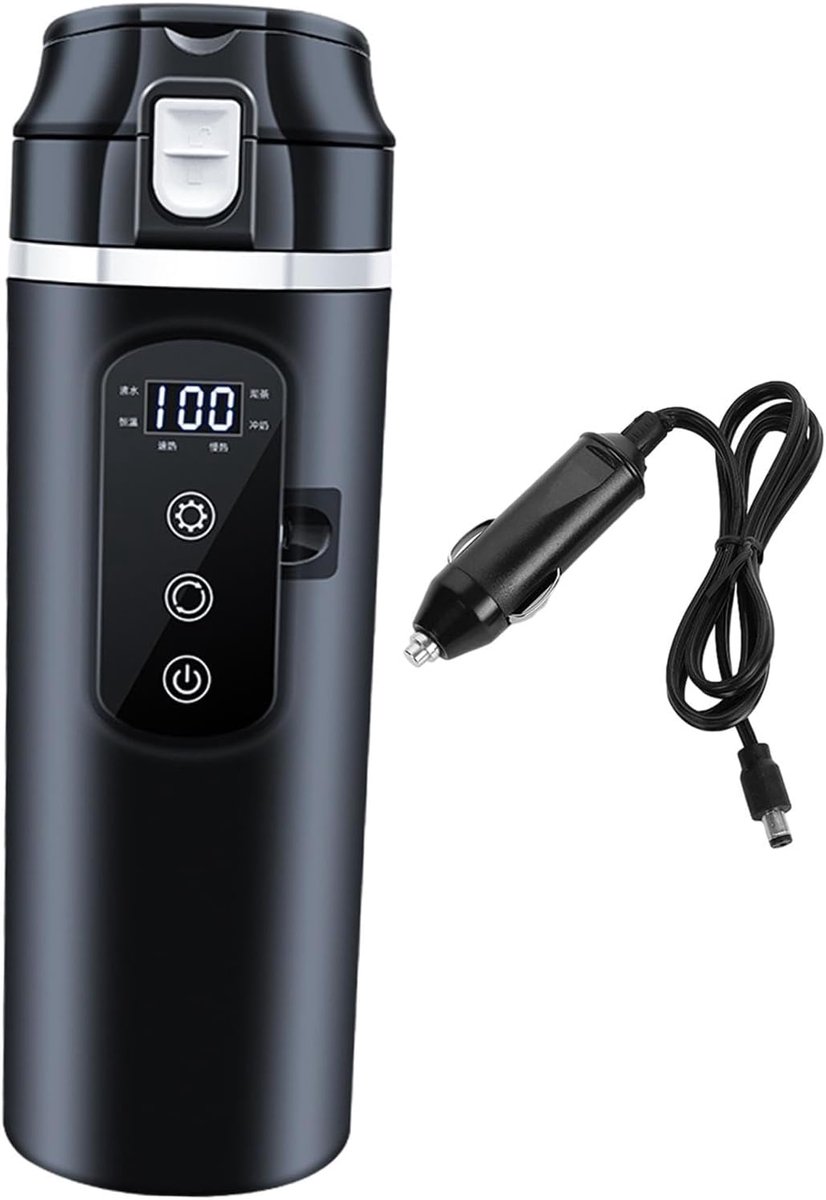 SnelShoppen - Autowaterkoker 12V/24V, Draagbare Elektrische Waterkoker, Roestvrijstalen Koffiemok 500ml, Verwarmde Beker voor Auto en Vrachtwagen met