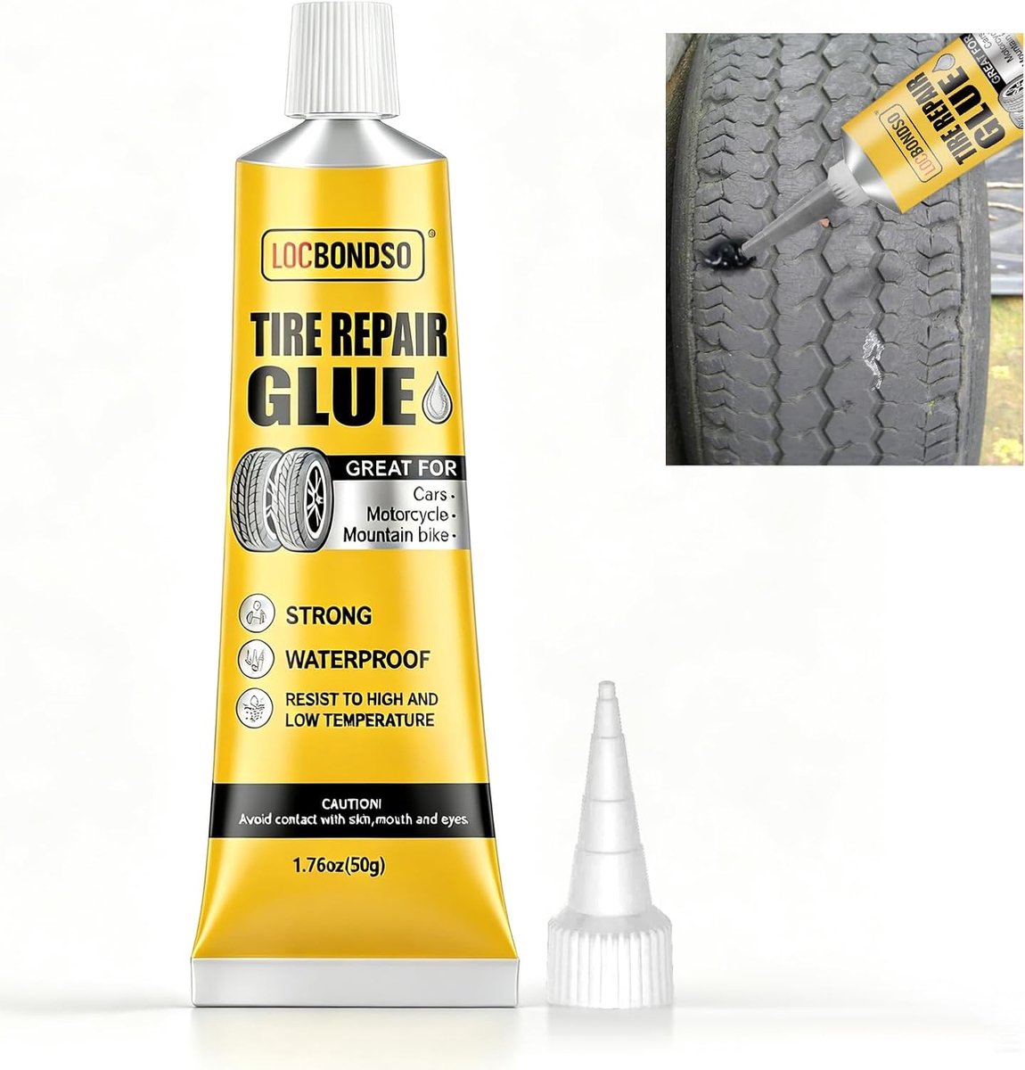 SnelShoppen - Bandenlijm voor Rubber, Waterdicht, Temperatuurbestendig, Snelle Reparatie van Scheuren en Gaten, Zwarte Rubberlijm, 50 g