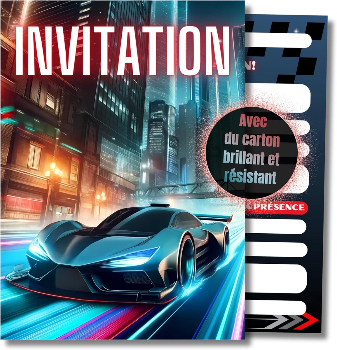 SnelShoppen - Uitnodigingskaarten Raceauto Verjaardag Kinderen Jongens - 12 Stuks DIN A6 - Unieke Verjaardagsuitnodigingen - Feest, Autoraces, Avontuu