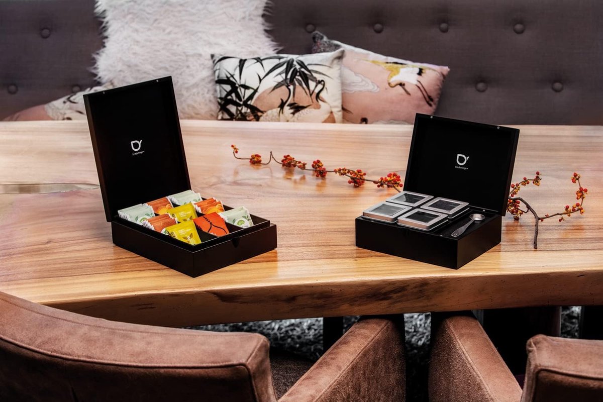 SnelShoppen - Theedoos 9-vaks gesloten - Bamboe - Zwart - Stijlvolle theebox voor het bewaren van losse thee, perfect voor keuken, cadeau, en thee lie — cadeau in Wonen & Interieur - foto 3