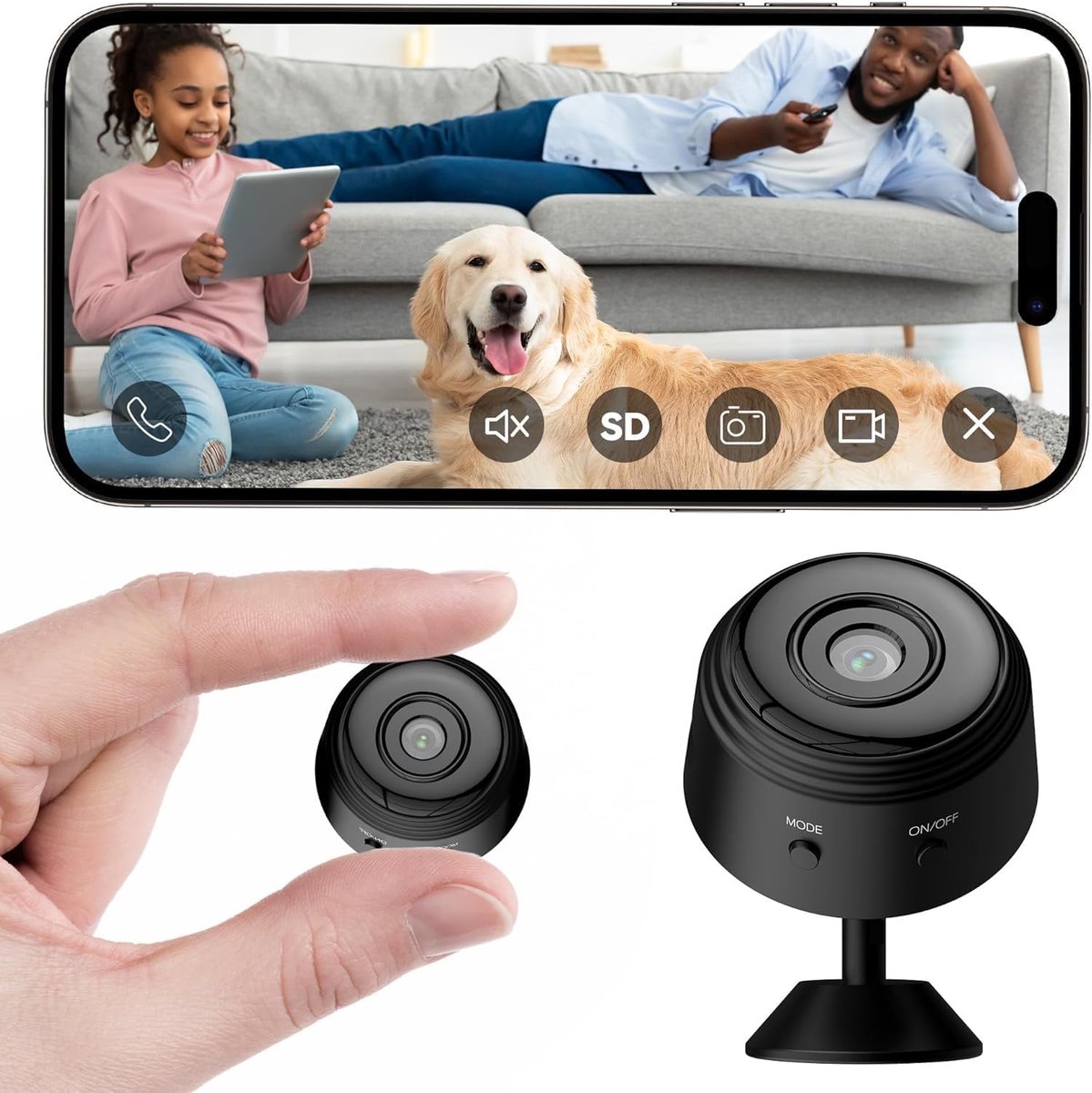 SnelShoppen - Draadloze Bewakingscamera Wifi 1080p HD - Binnen en Buiten - Draagbaar met IR Nachtzicht en Bewegingsdetectie - Veiligheid voor Thuis en