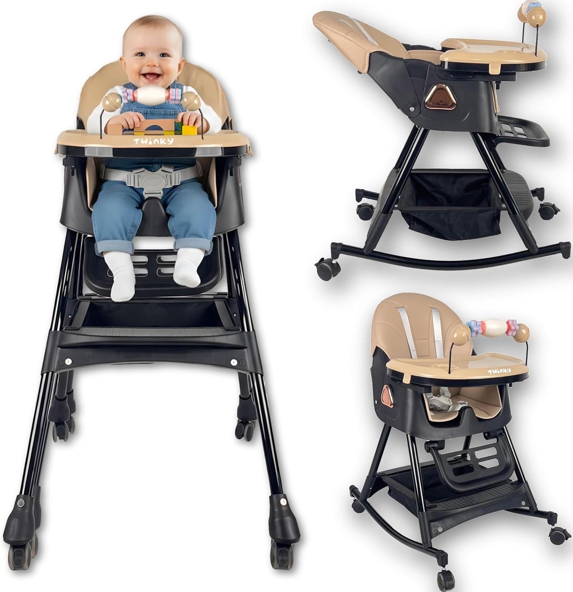 SnelShoppen - 3-in-1 Kinderstoel SWING - Inklapbare Eetstoel, Schommelstoel, Peuterstoeltje, Babystoel Voor Aan Tafel, Meegroeistoel, Kinderzetel, Ide